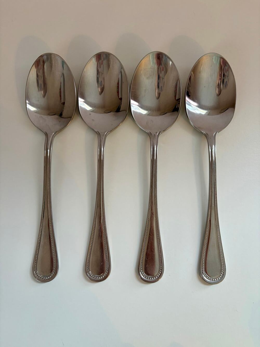 Towle TWS521 Dinner Spoons Set of 4 18/10 Stainless Beaded 7.25” China
